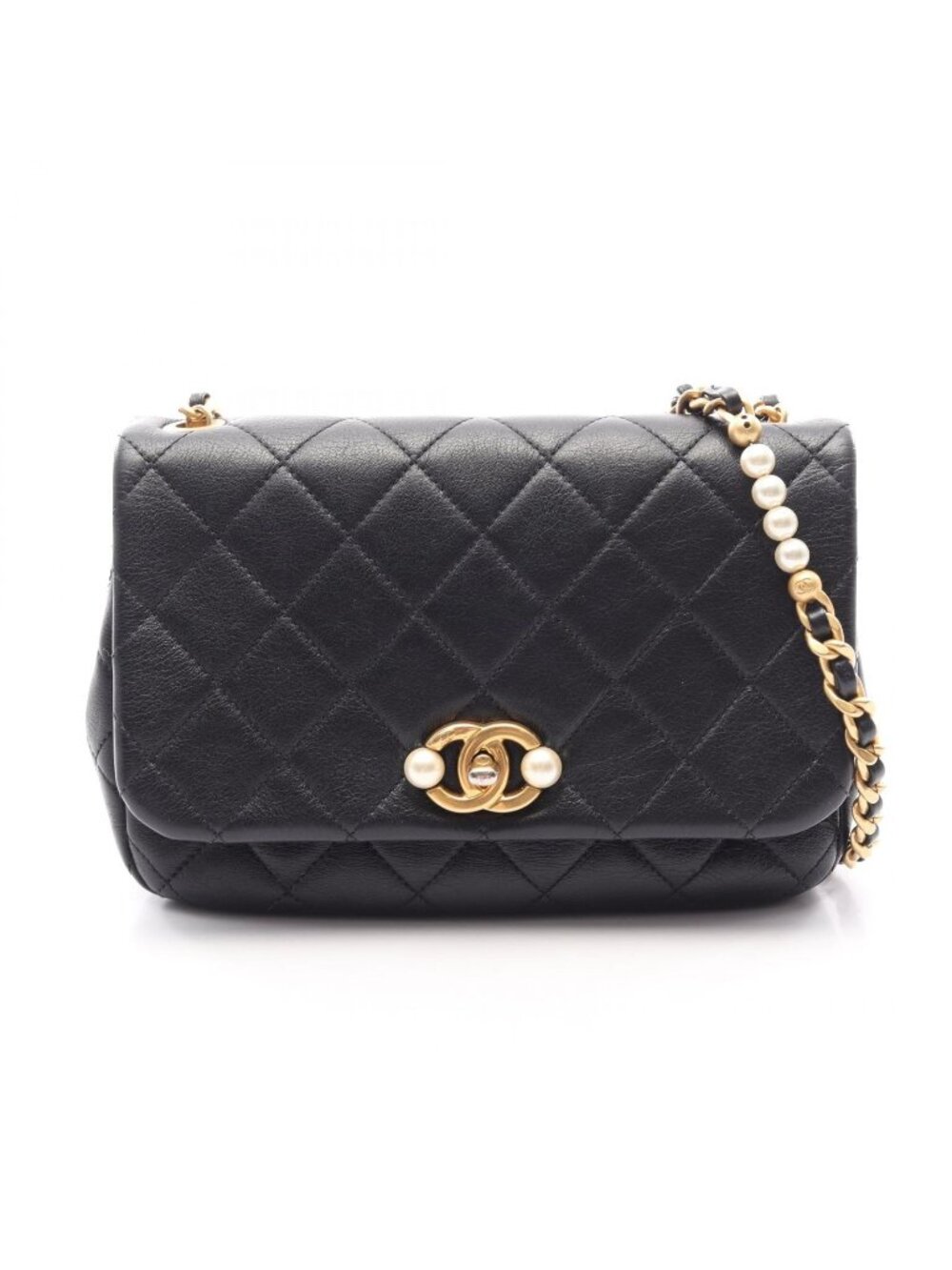 Chanel Shoulder Bag Quilted Black Leather Flap Chain